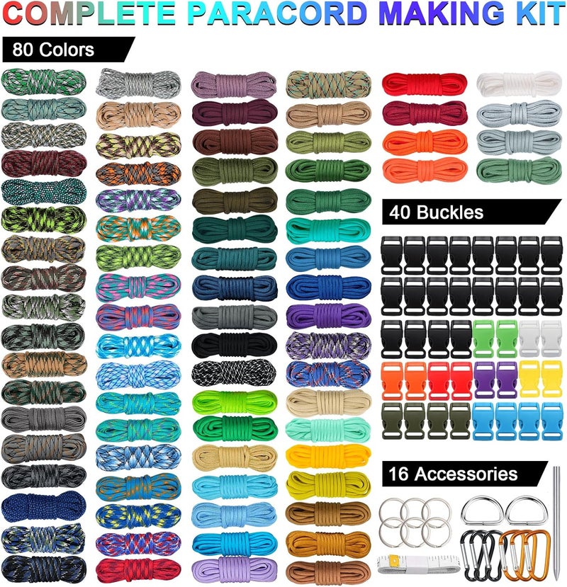 WEREWOLVES 80 Colors Paracord Cord, 550 Paracord Bracelet Crafting Combo Kits with Instruction - Multifunction Paracord Ropes, 10 Feet Each Parachute Cord for DIY Manual Braiding Supplies - Image 2